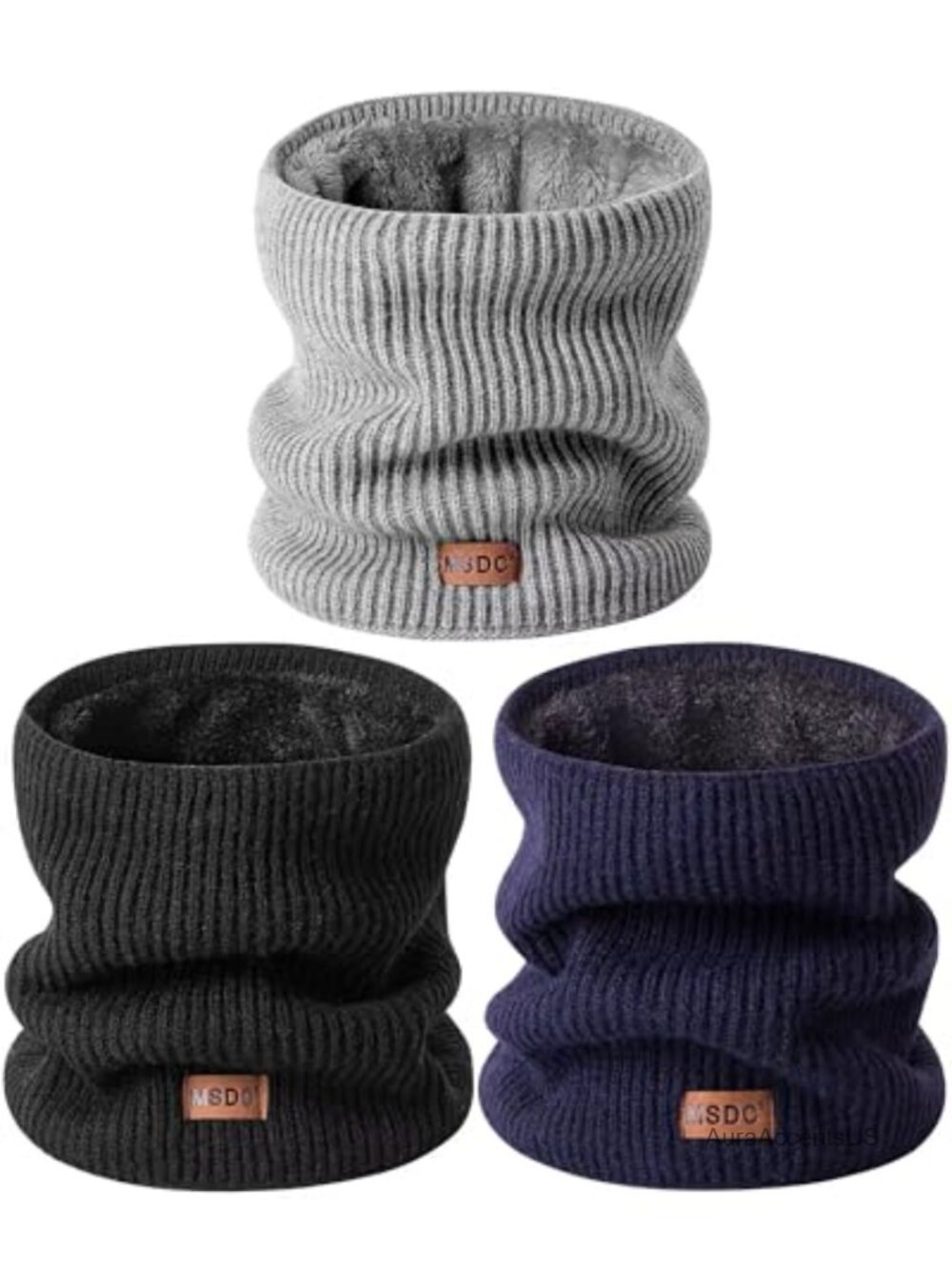 Winter Neck Gaiter 3 Pack Thermal Fleece Lined Reversible Multicolor Face Cover